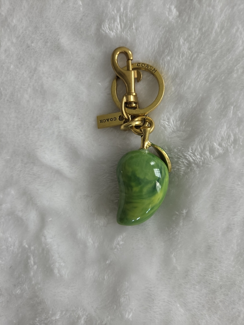 C Logo Green Marbled Tropical Mango Keychain with Gold Hardware Bag Charm - Picture 4 of 6